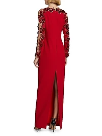 Embellished Illusion Crêpe Gown