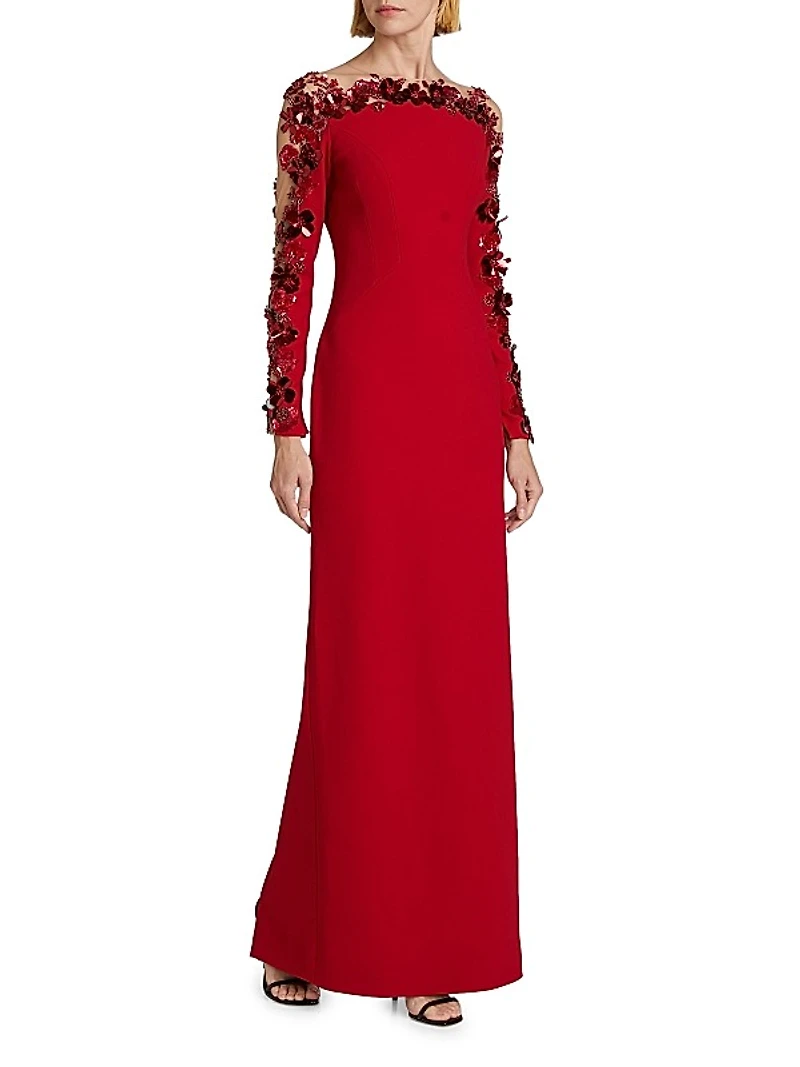 Embellished Illusion Crêpe Gown