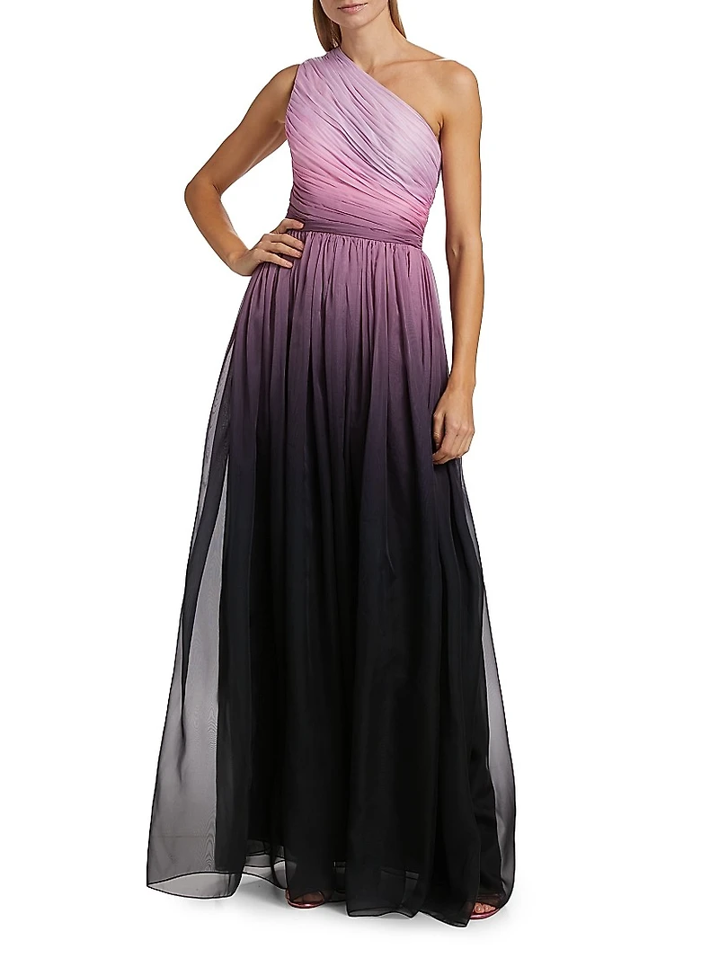 One-Shoulder Ombré Chiffon Sleeveless Gown