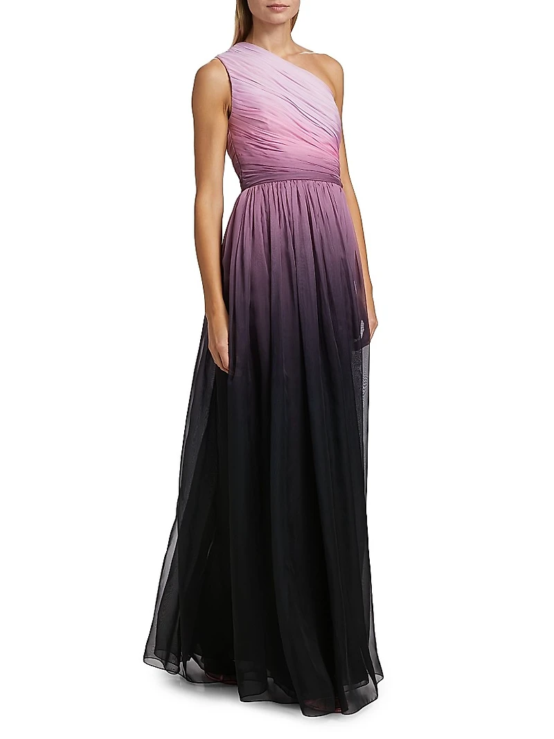 One-Shoulder Ombré Chiffon Sleeveless Gown