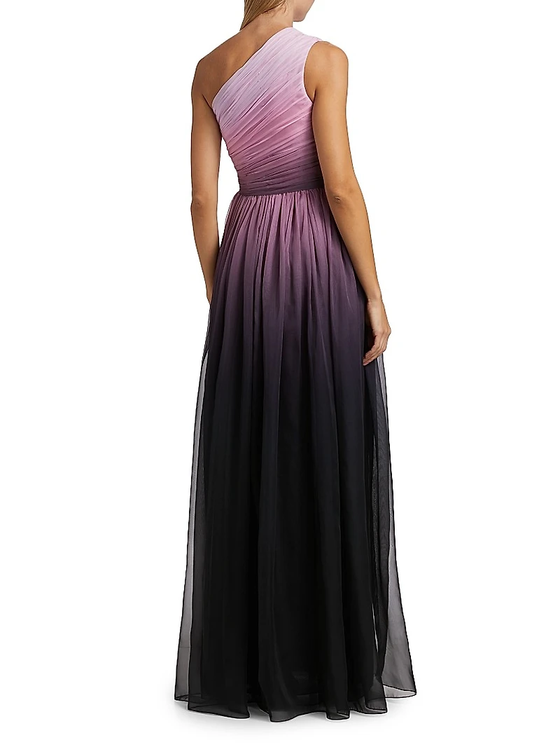 One-Shoulder Ombré Chiffon Sleeveless Gown