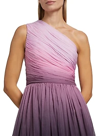 One-Shoulder Ombré Chiffon Sleeveless Gown