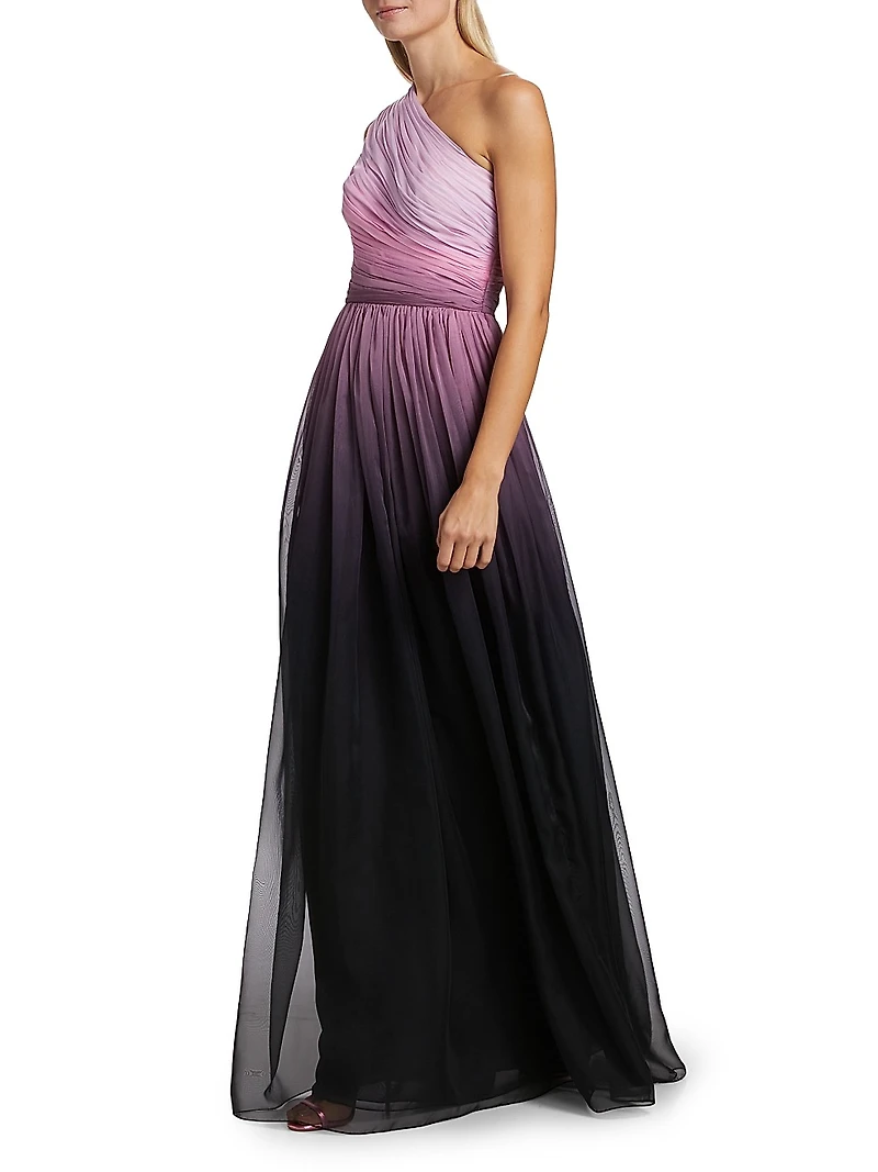 One-Shoulder Ombré Chiffon Sleeveless Gown