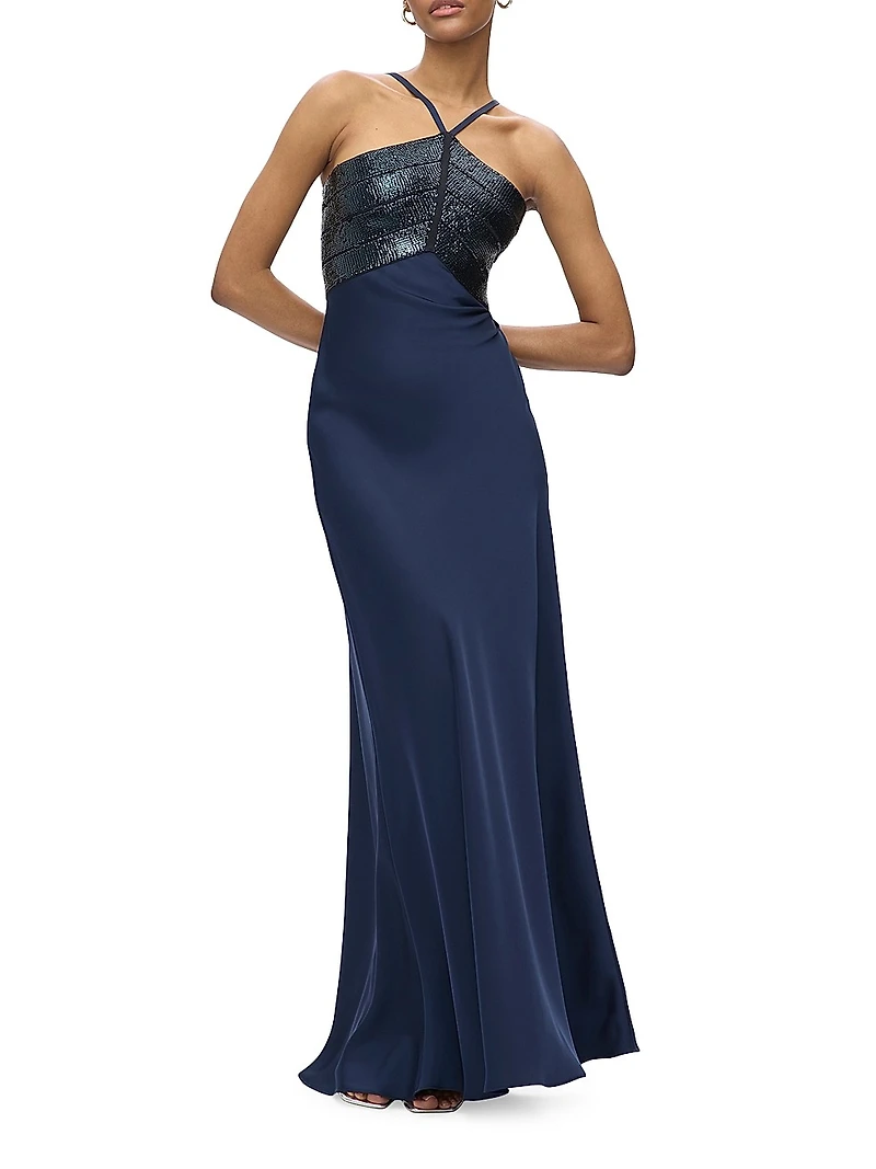 The Blake Satin Halter Gown