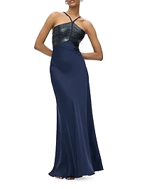 The Blake Satin Halter Gown