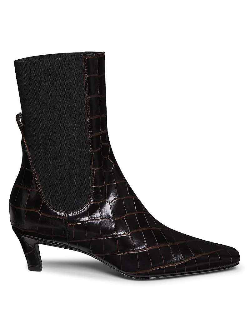 The Mid-Heel 50MM Crocodile-Embossed Leather Ankle Boots