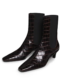 The Mid-Heel 50MM Crocodile-Embossed Leather Ankle Boots