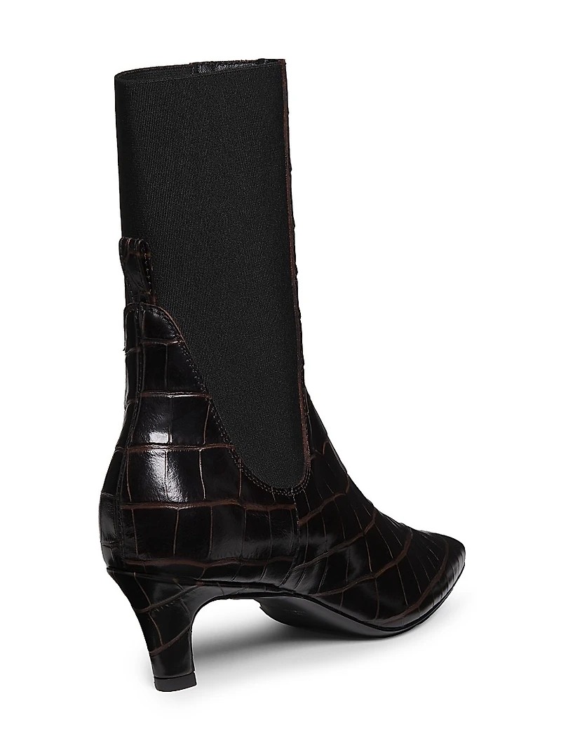 The Mid-Heel 50MM Crocodile-Embossed Leather Ankle Boots