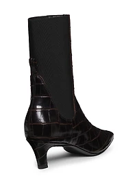 The Mid-Heel 50MM Crocodile-Embossed Leather Ankle Boots