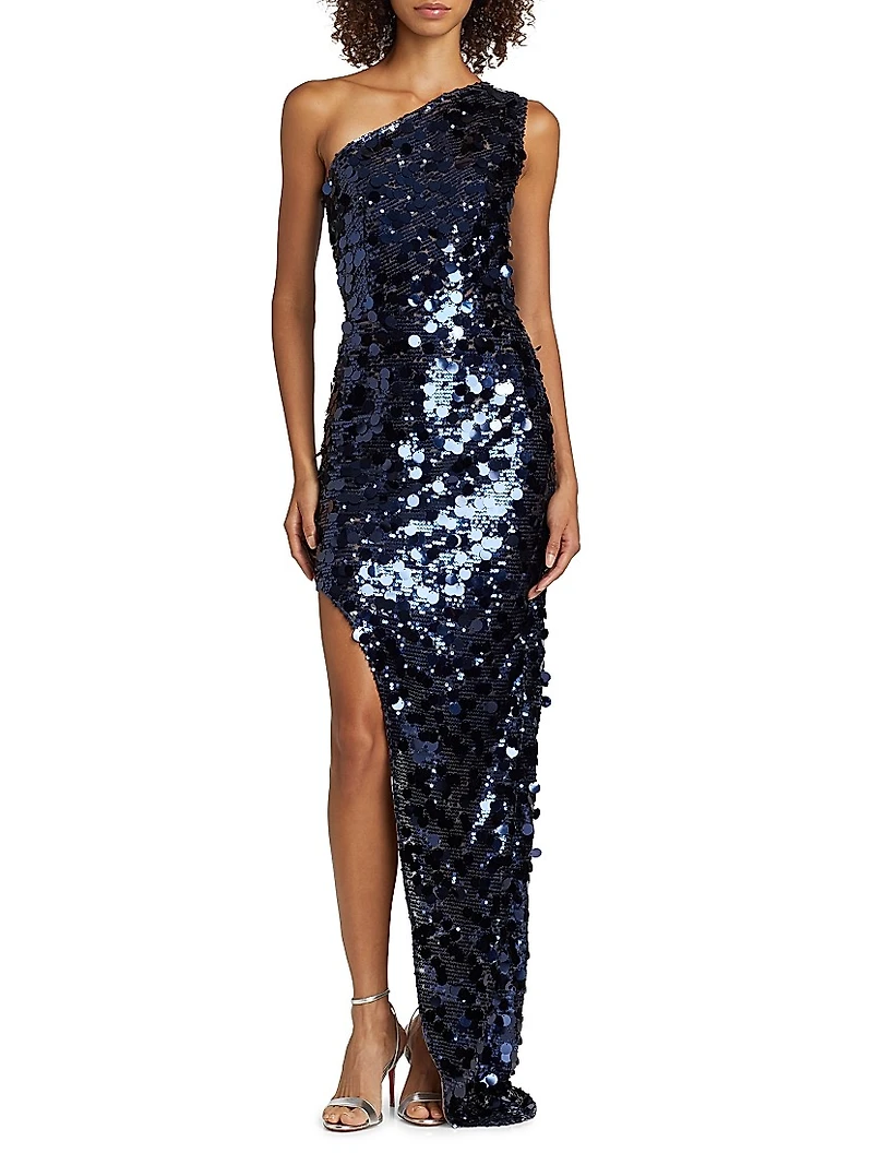 Farah Sequined Asymmetric Gown