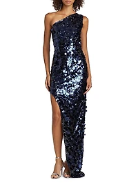 Farah Sequined Asymmetric Gown