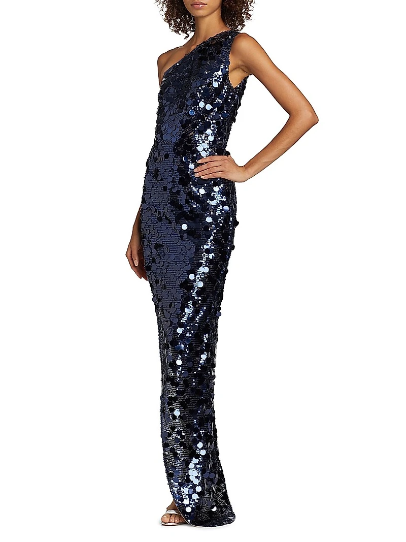 Farah Sequined Asymmetric Gown