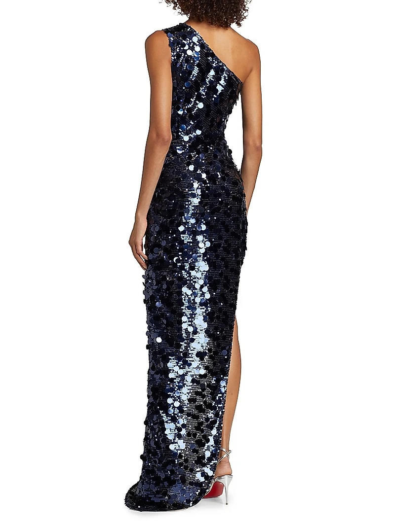 Farah Sequined Asymmetric Gown
