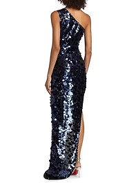Farah Sequined Asymmetric Gown