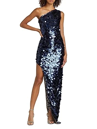 Farah Sequined Asymmetric Gown