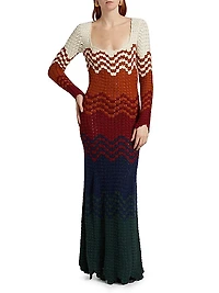 Origen Chiri Striped Alpaca-Knit Maxi Dress