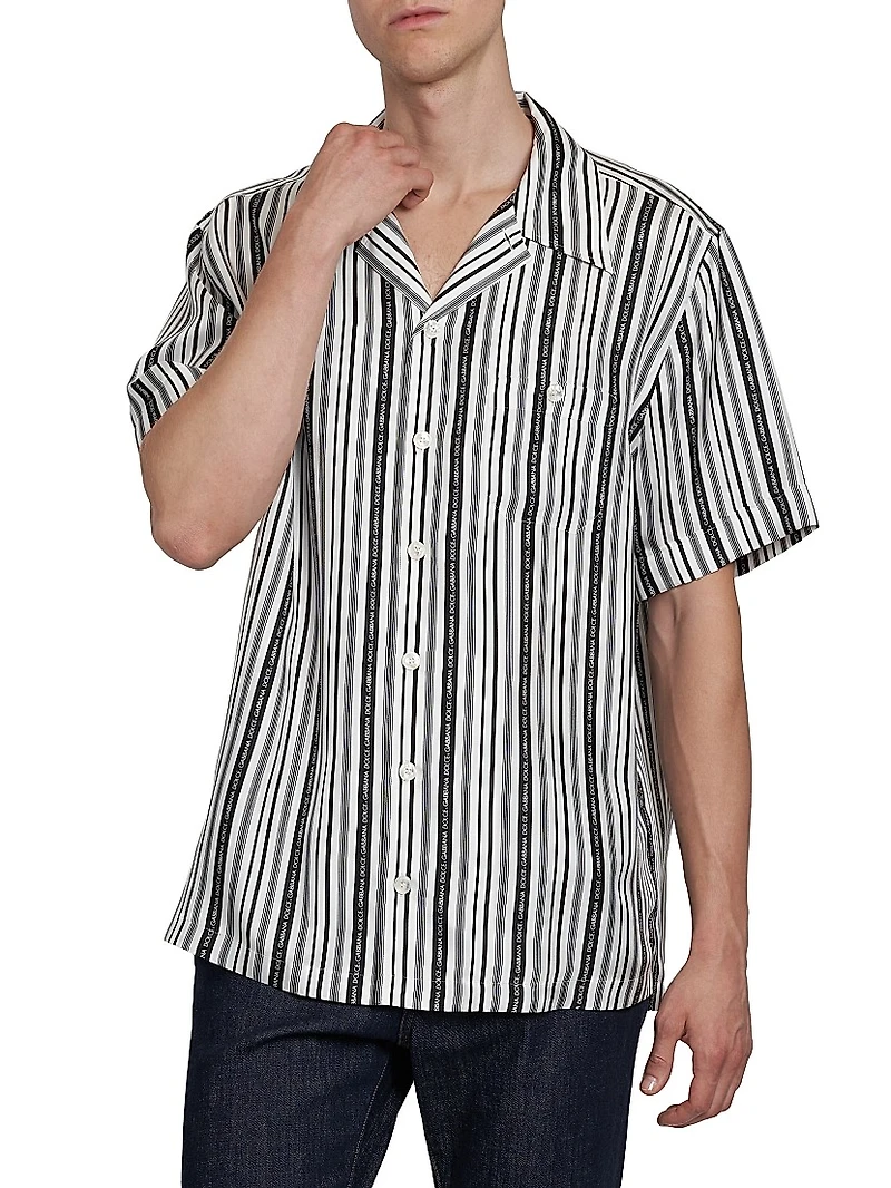Logo Striped Silk Twill Shirt