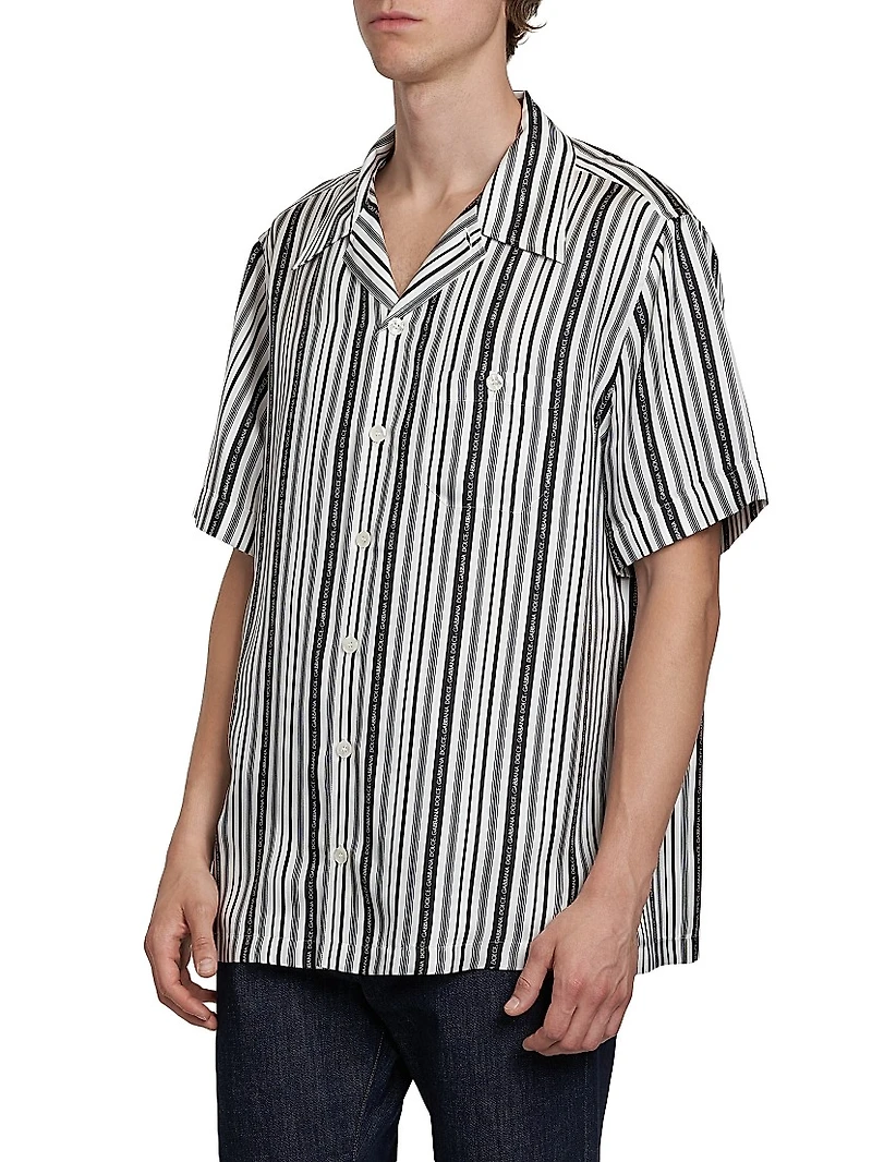 Logo Striped Silk Twill Shirt