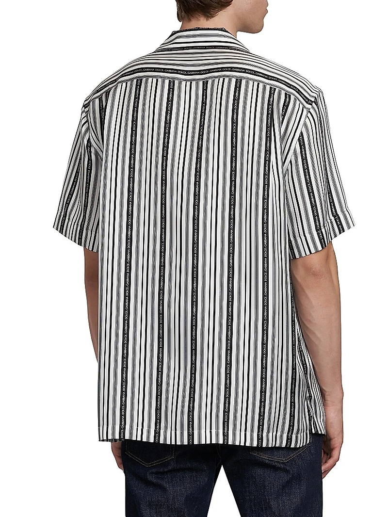 Logo Striped Silk Twill Shirt
