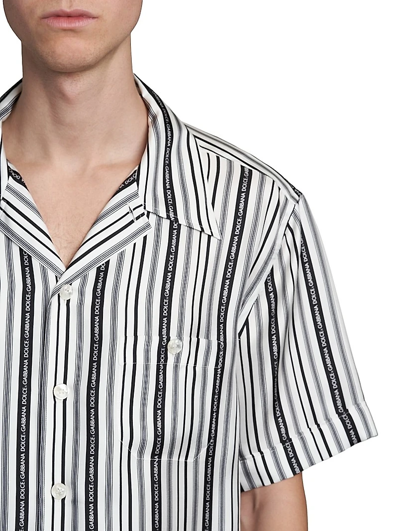 Logo Striped Silk Twill Shirt