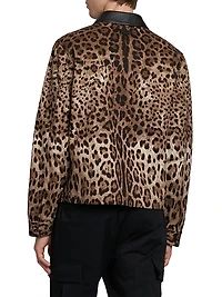 Leather-Trimmed Leopard-Printed Jacket