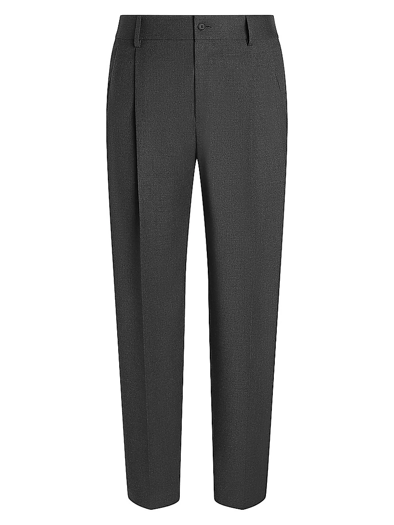 Stretch-Wool Pleated Trousers