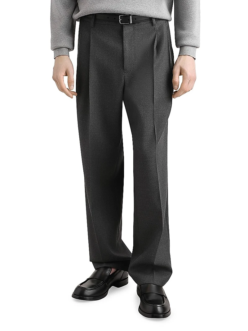 Stretch-Wool Pleated Trousers