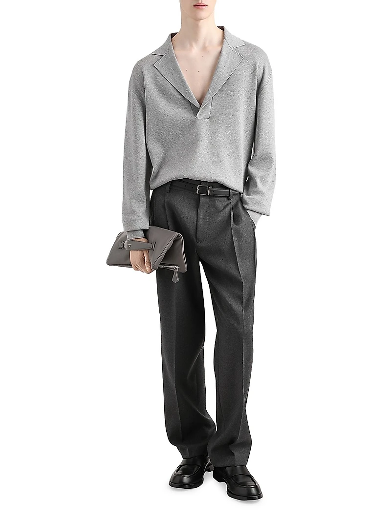 Stretch-Wool Pleated Trousers