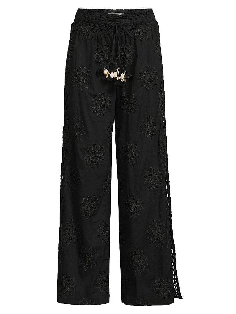 Milan Floral Cotton Drawstring Wide-Leg Pants
