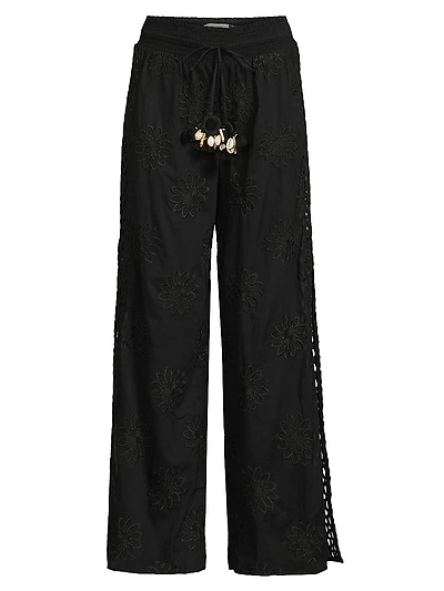 Milan Floral Cotton Drawstring Wide-Leg Pants