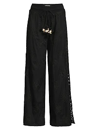Milan Floral Cotton Drawstring Wide-Leg Pants