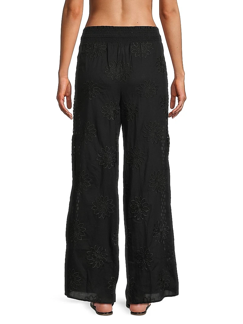 Milan Floral Cotton Drawstring Wide-Leg Pants
