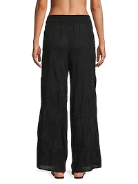 Milan Floral Cotton Drawstring Wide-Leg Pants