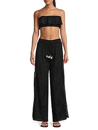 Milan Floral Cotton Drawstring Wide-Leg Pants