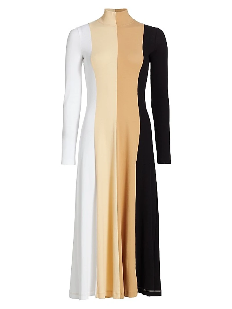 Colorblocked Jersey Turtleneck Midi-Dress