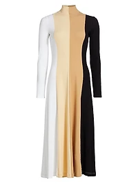 Colorblocked Jersey Turtleneck Midi-Dress