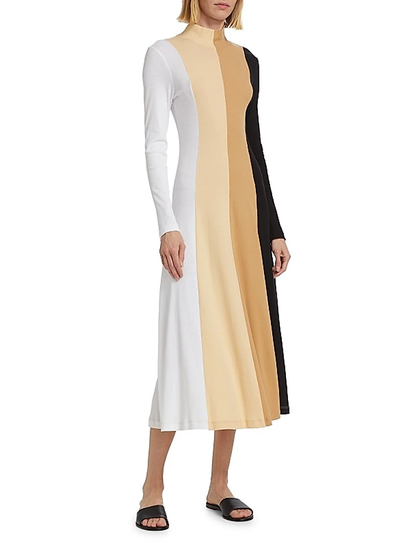 Colorblocked Jersey Turtleneck Midi-Dress