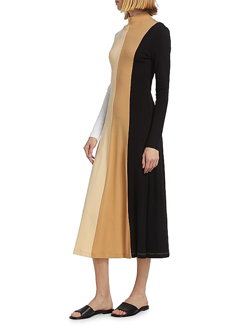 Colorblocked Jersey Turtleneck Midi-Dress