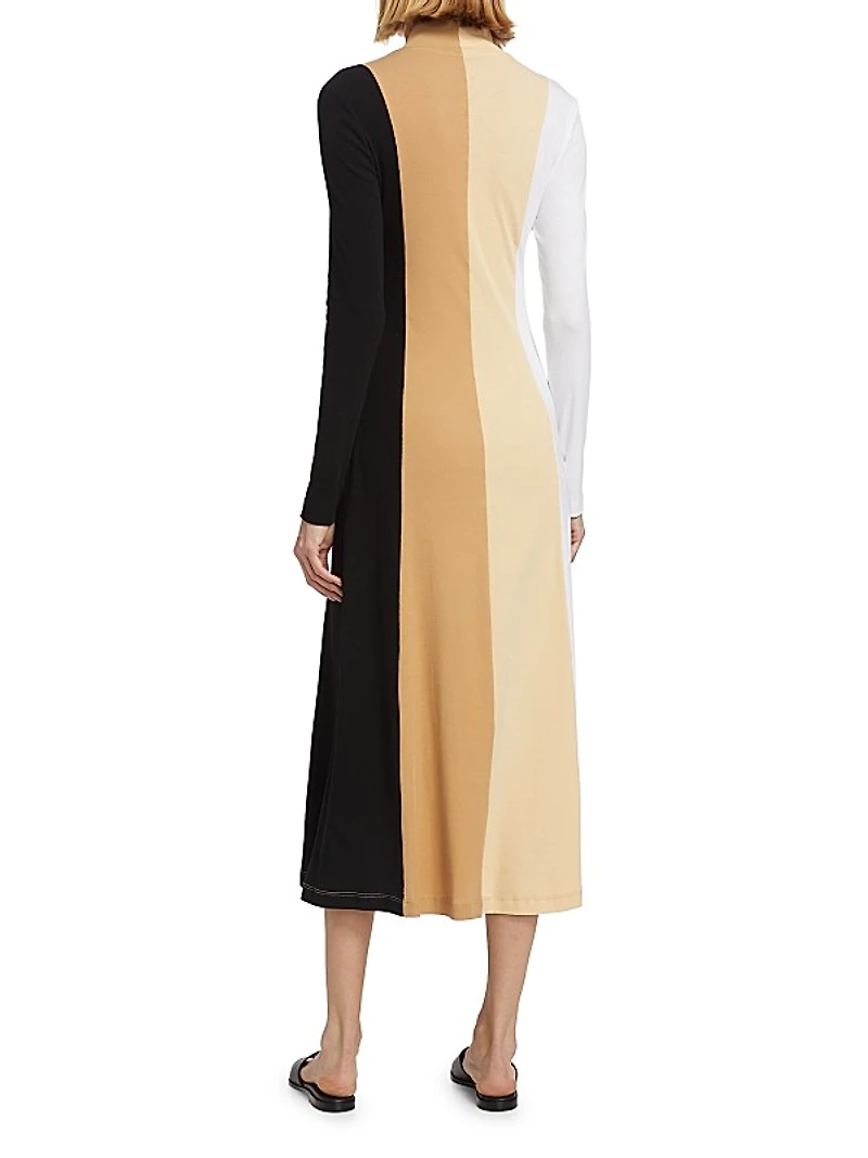 Colorblocked Jersey Turtleneck Midi-Dress