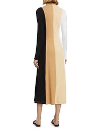 Colorblocked Jersey Turtleneck Midi-Dress