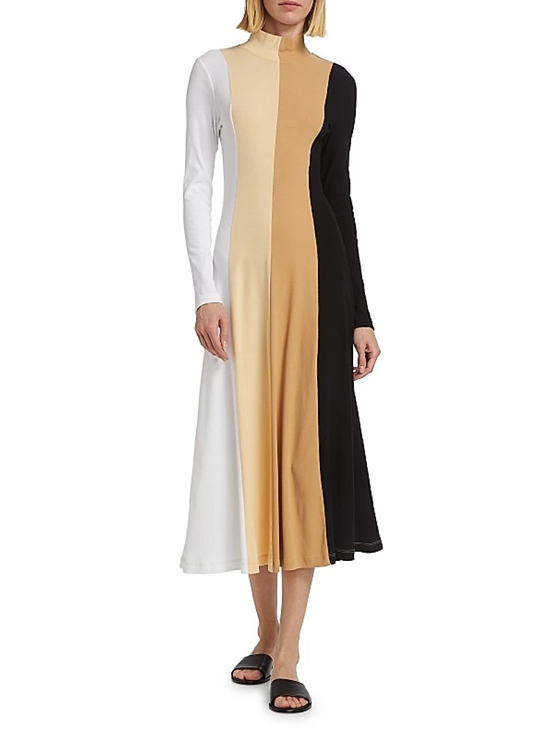 Colorblocked Jersey Turtleneck Midi-Dress