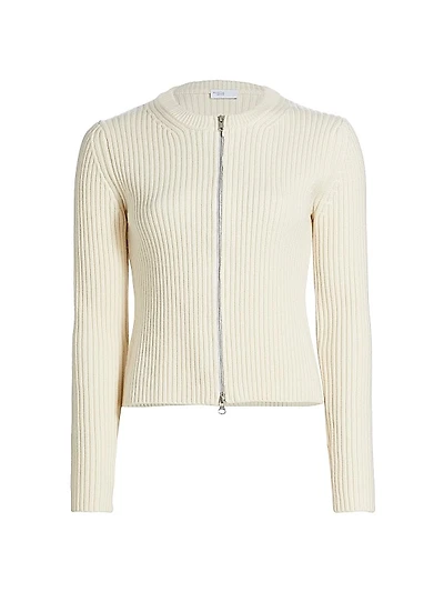 Ribbed Wool-Cashmere Zip-Up Cardigan