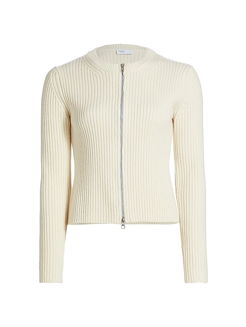 Ribbed Wool-Cashmere Zip-Up Cardigan