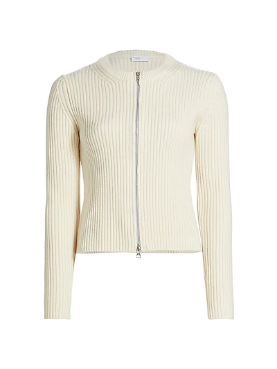 Ribbed Wool-Cashmere Zip-Up Cardigan