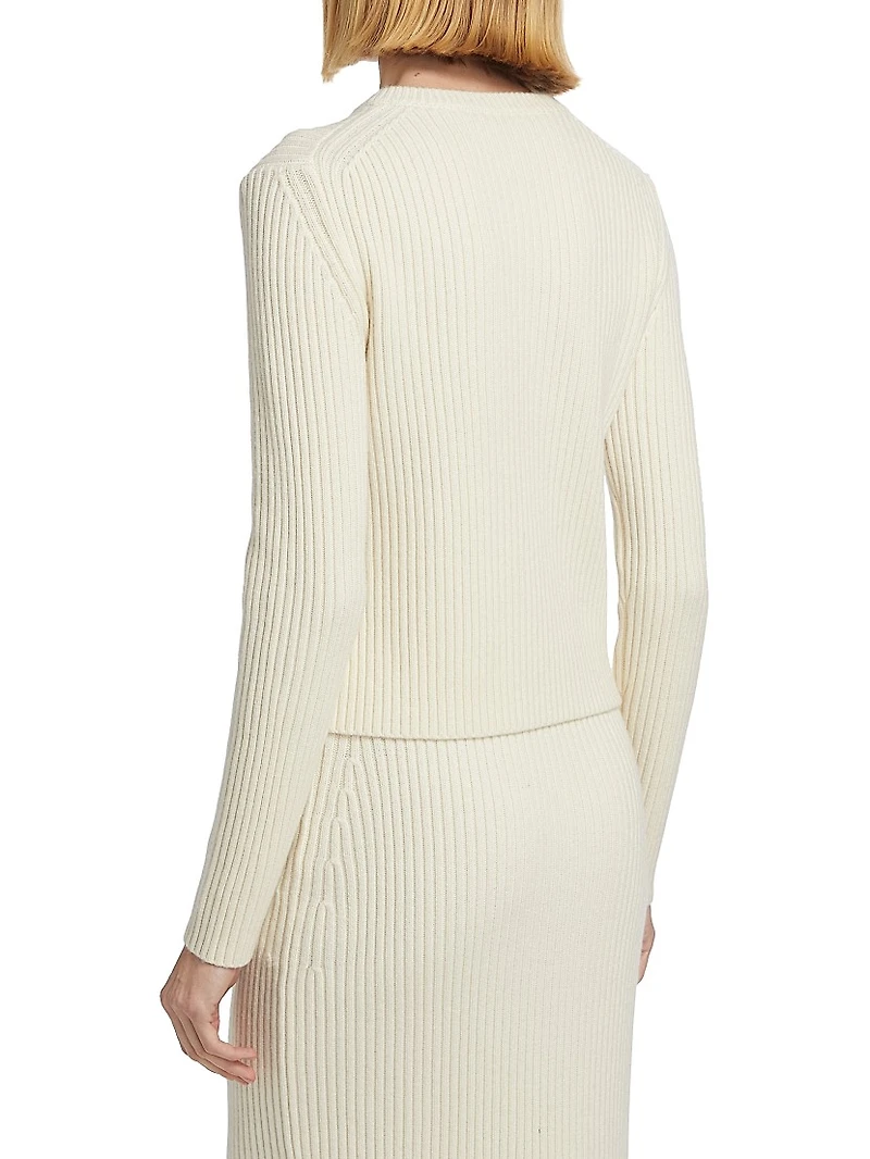 Ribbed Wool-Cashmere Zip-Up Cardigan