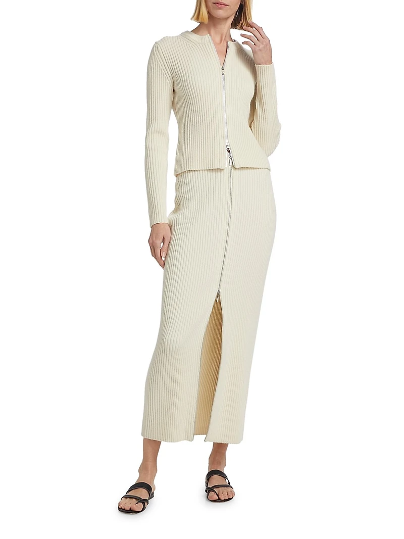 Ribbed Wool-Cashmere Zip-Up Cardigan