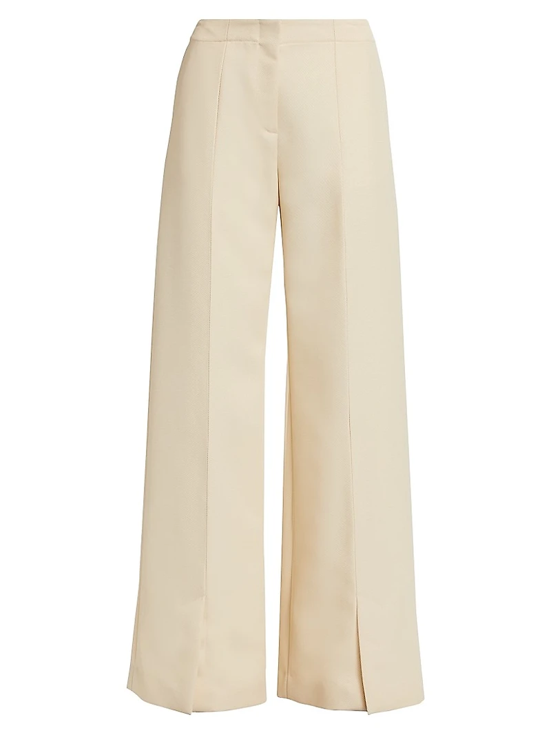 Wool Twill Split-Hem Straight-Leg Pants