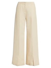 Wool Twill Split-Hem Straight-Leg Pants