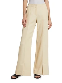 Wool Twill Split-Hem Straight-Leg Pants