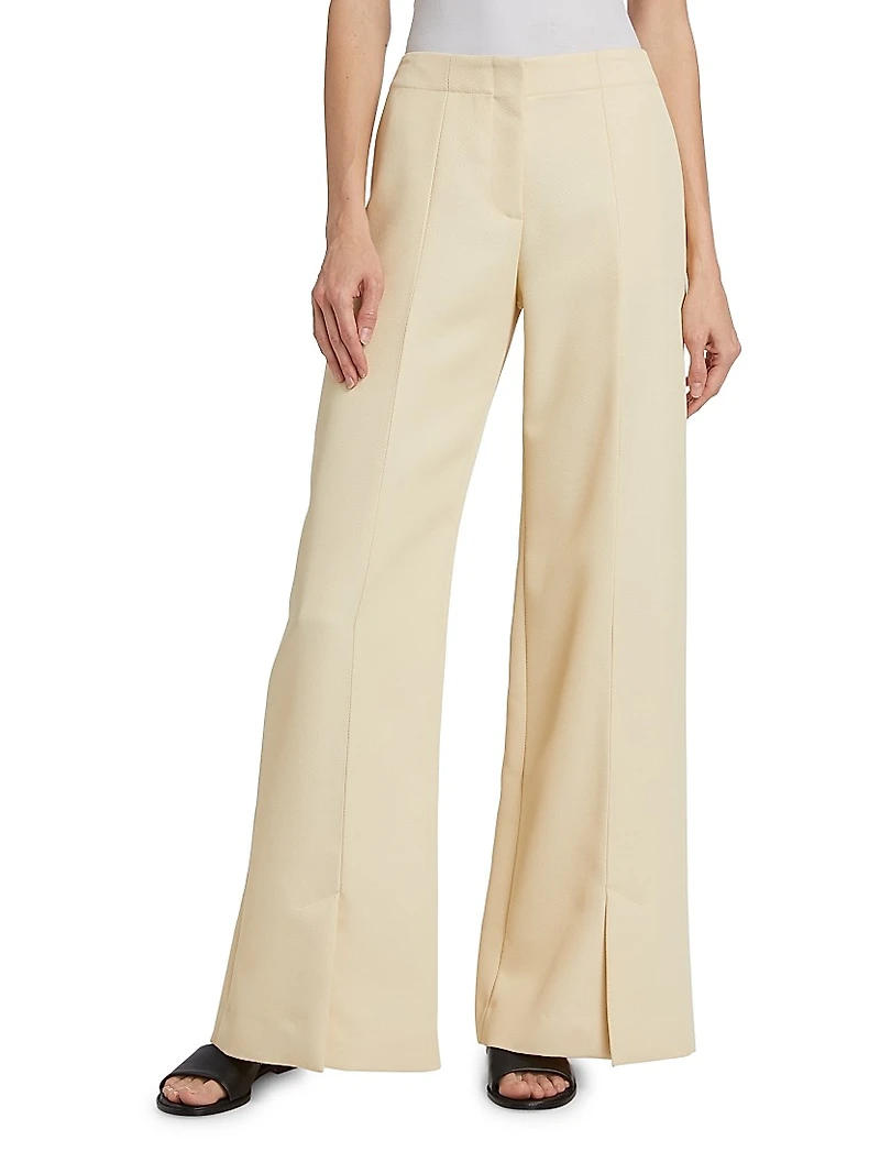 Wool Twill Split-Hem Straight-Leg Pants